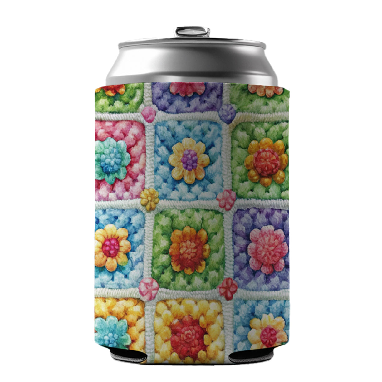 Granny Square Crochet Crocheting Pattern Watercolor Can Cooler Beer Soda Drink Insulated Holder Sleeve Hugger