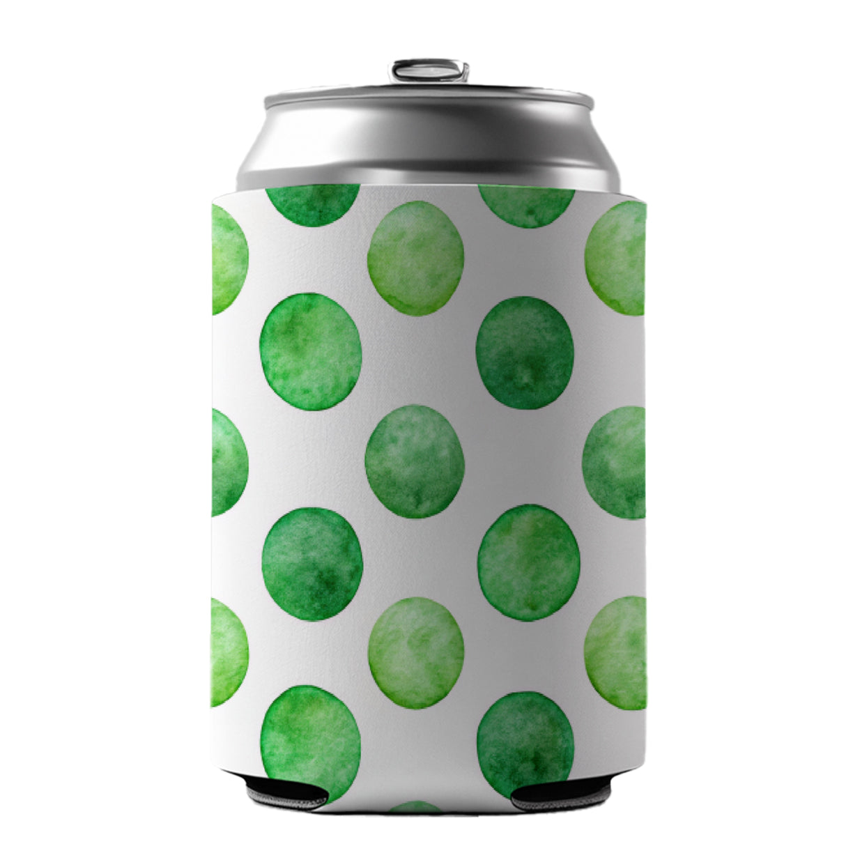 Green Polka Dots White Background Can Cooler Beer Soda Drink Insulated Holder Sleeve Hugger