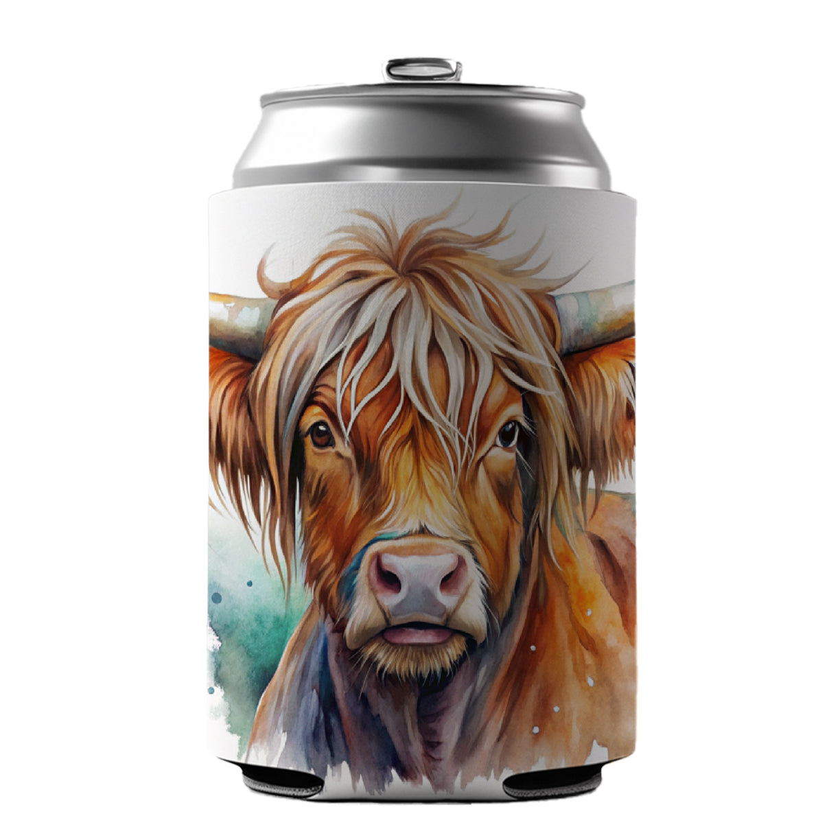 Highland Cow Watercolor Design Can Cooler Beer Soda Drink Insulated Holder Sleeve Hugger