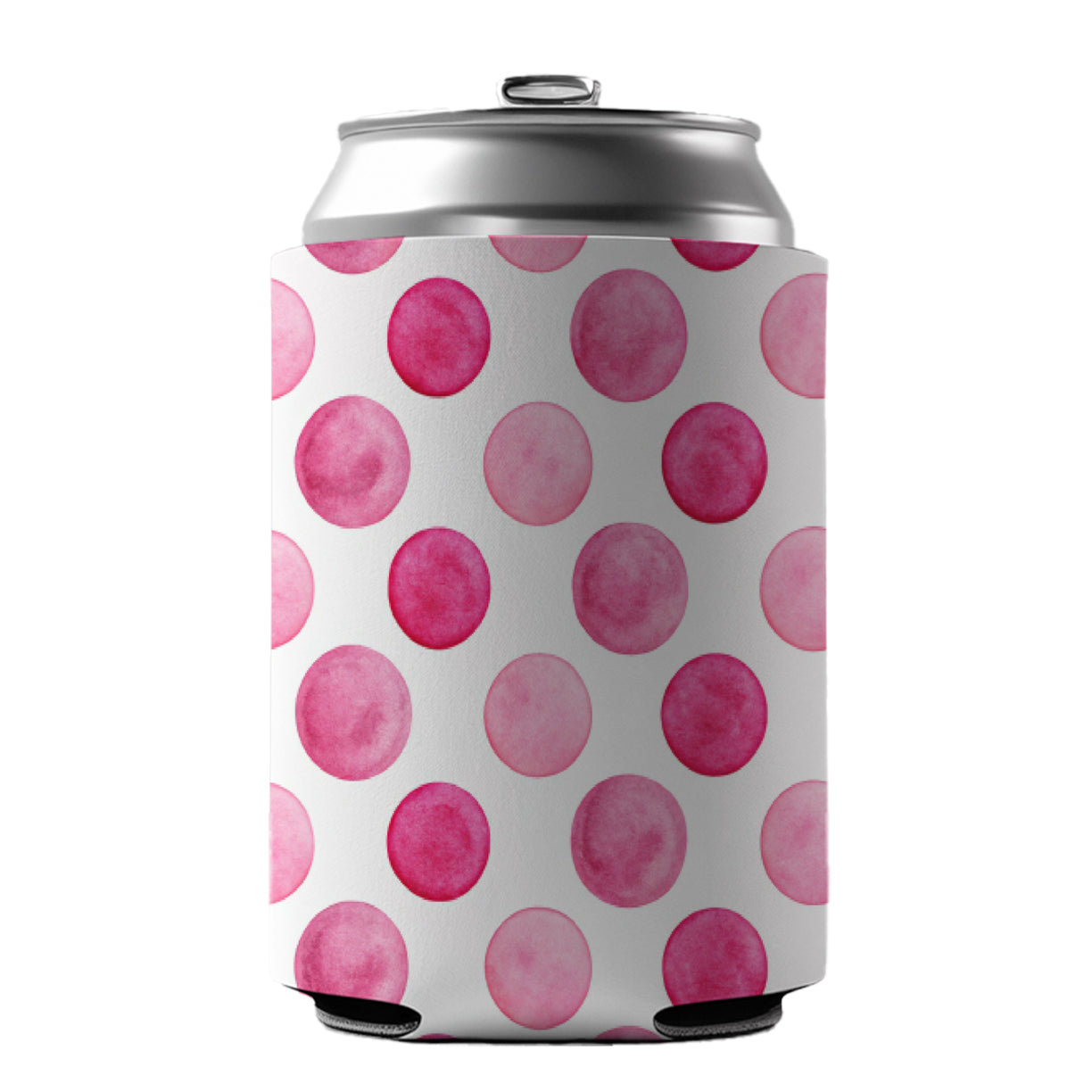 Hot Pink Polka Dots White Background Can Cooler Beer Soda Drink Insulated Holder Sleeve Hugger