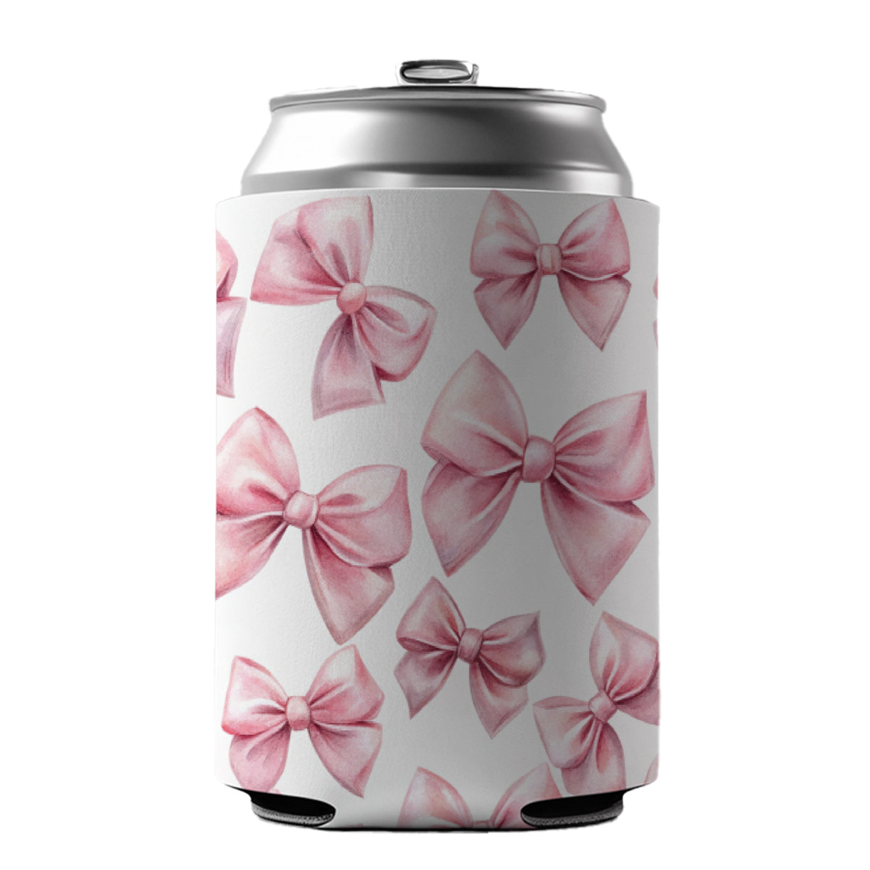 Light Pink Scattered Coquette Bows Watercolor Can Cooler Beer Soda Drink Insulated Holder Sleeve Hugger
