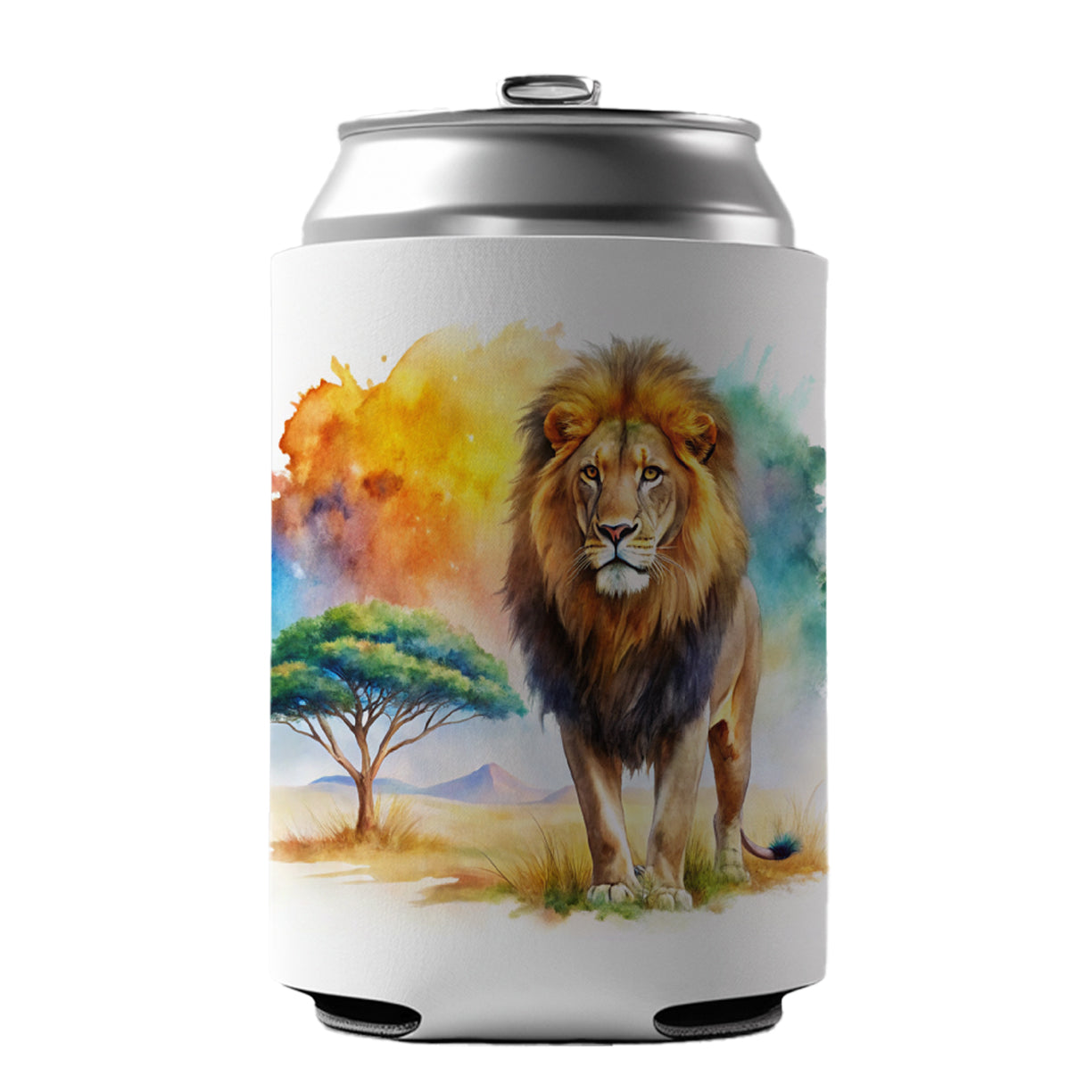 Lion African Plain Beautiful Watercolor Can Cooler Beer Soda Drink Insulated Holder Sleeve Hugger