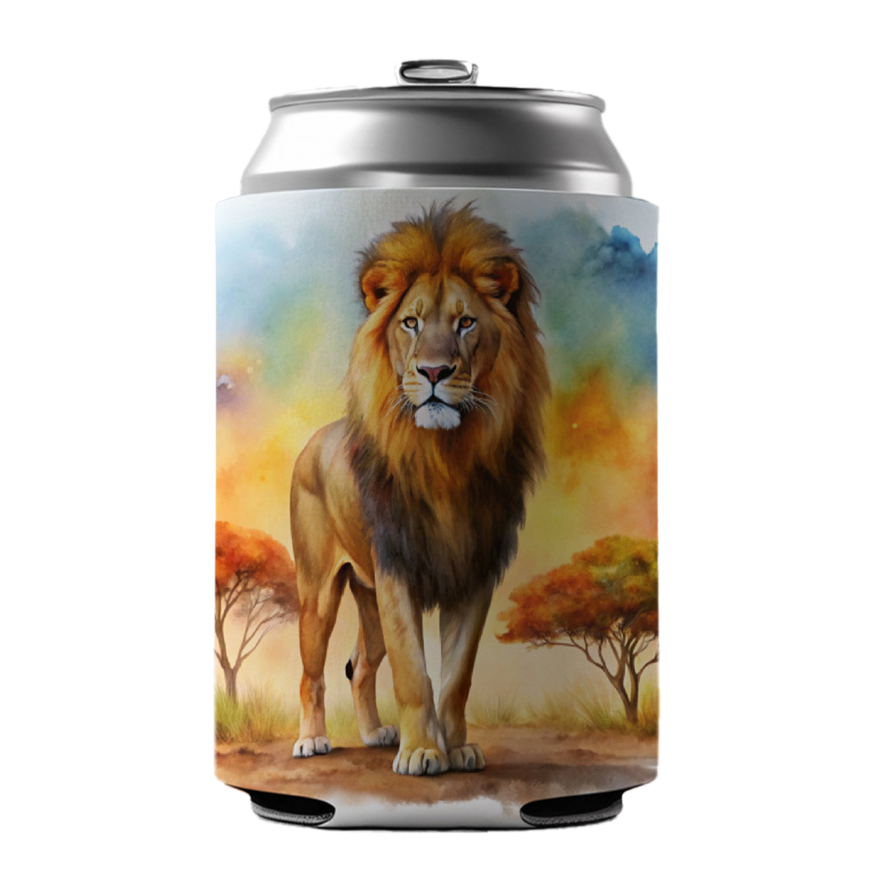 Lion African Plain Watercolor Can Cooler Beer Soda Drink Insulated Holder Sleeve Hugger