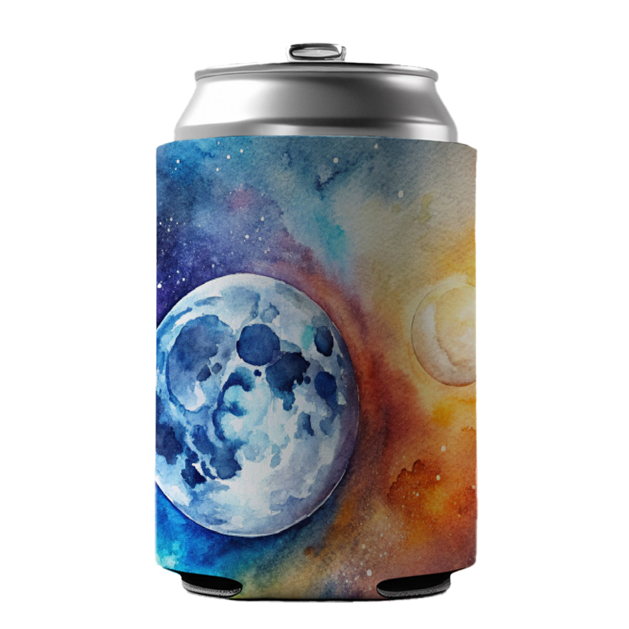 Moon Space Watercolor Design Astronomy Can Cooler Beer Soda Drink Insulated Holder Sleeve Hugger