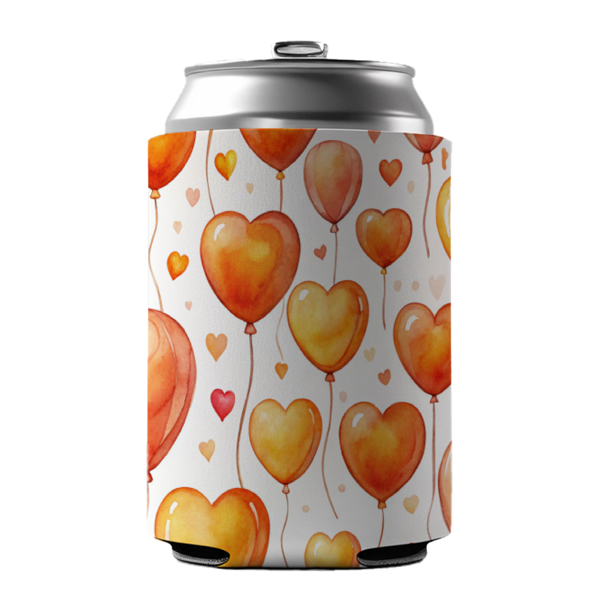 Orange Balloons Hearts Watercolor Birthday Can Cooler Beer Soda Drink Insulated Holder Sleeve Hugger