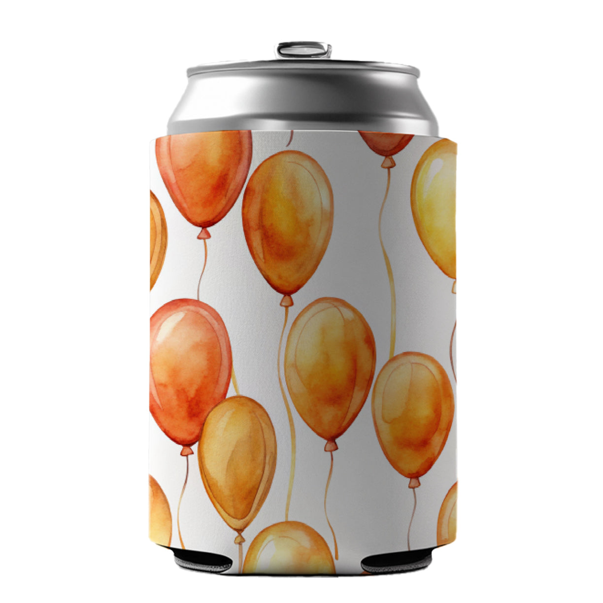 Orange Balloons Watercolor Birthday Can Cooler Beer Soda Drink Insulated Holder Sleeve Hugger