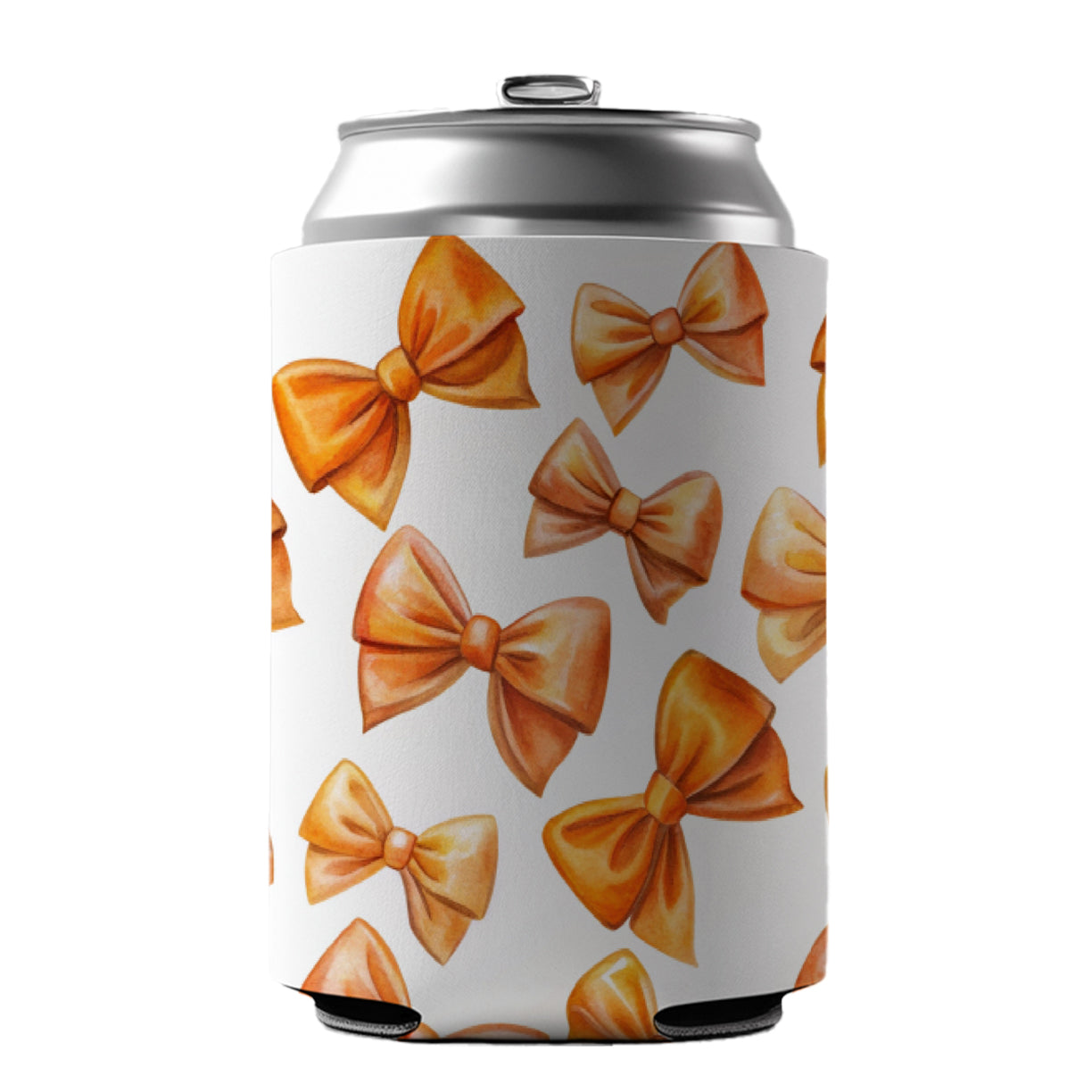 Orange Scattered Coquette Bows Watercolor Can Cooler Beer Soda Drink Insulated Holder Sleeve Hugger
