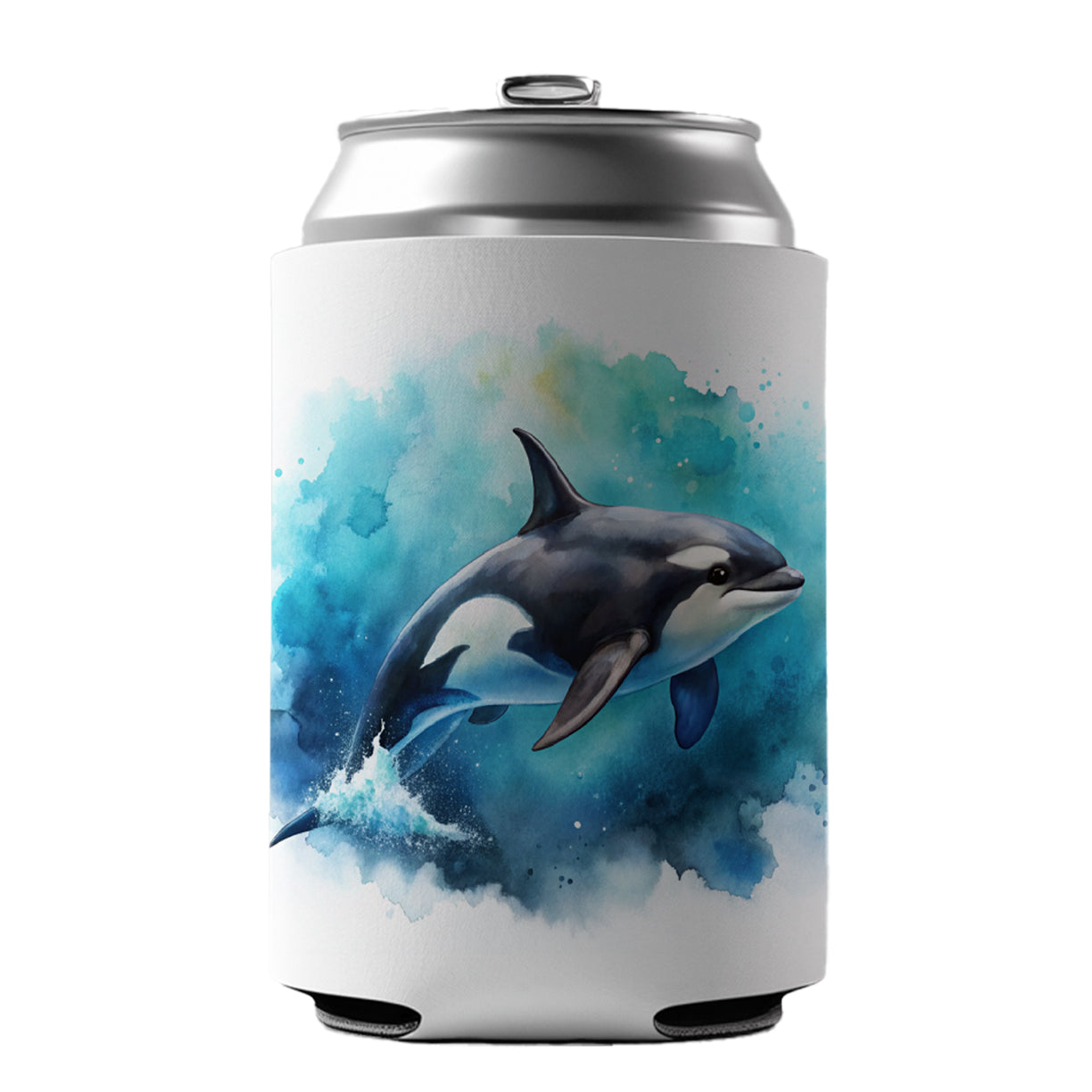 Orca Whale In Ocean Watercolor Design Can Cooler Beer Soda Drink Insulated Holder Sleeve Hugger