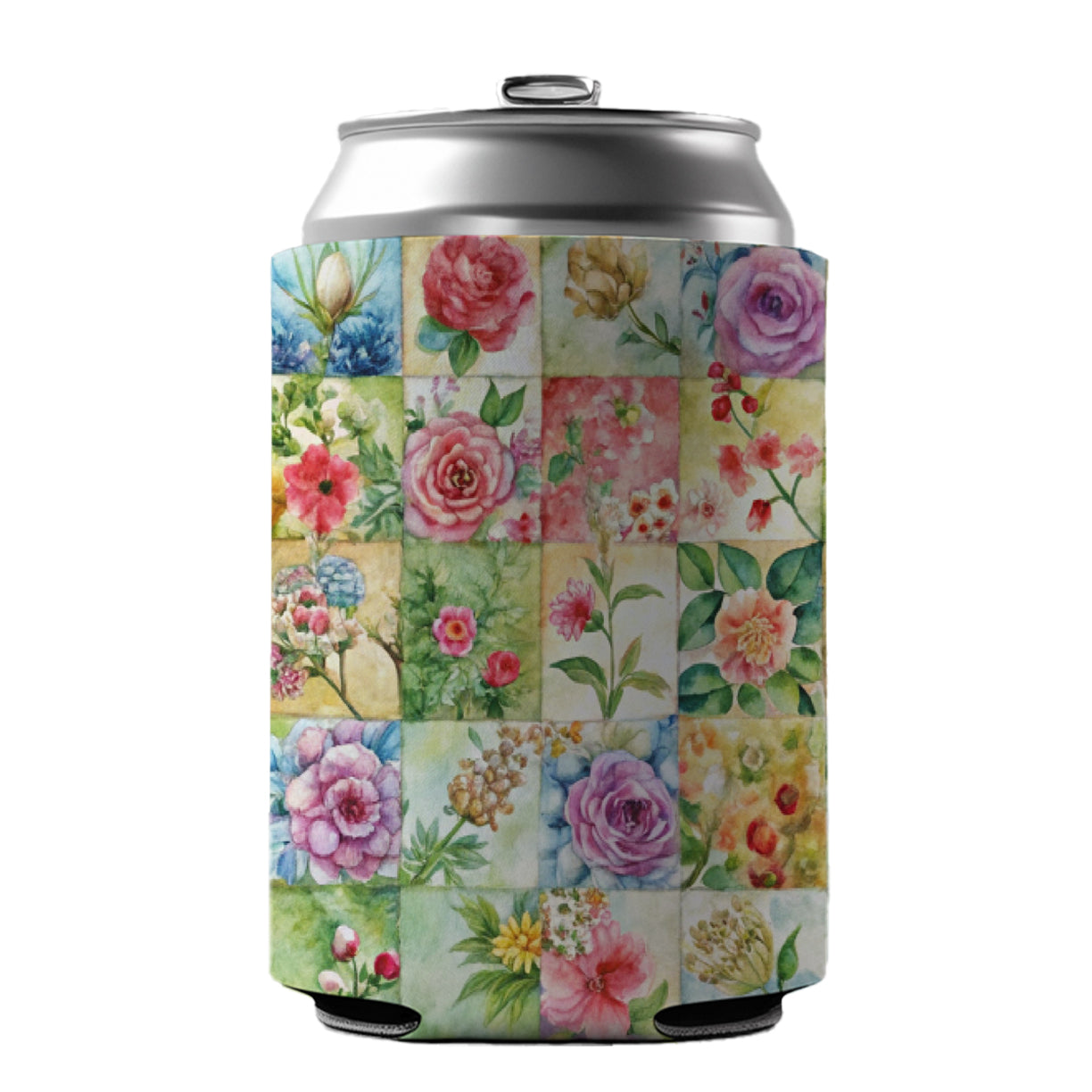 Patchwork Floral Quilt Quilter Sewing Watercolor Can Cooler Beer Soda Drink Insulated Holder Sleeve Hugger