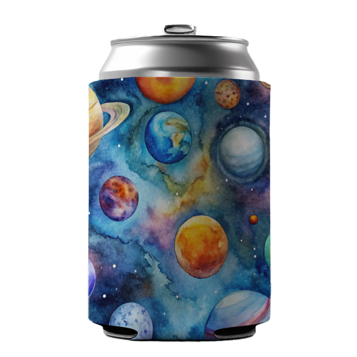Planets Outer Space Astronomy Watercolor Can Cooler Beer Soda Drink Insulated Holder Sleeve Hugger