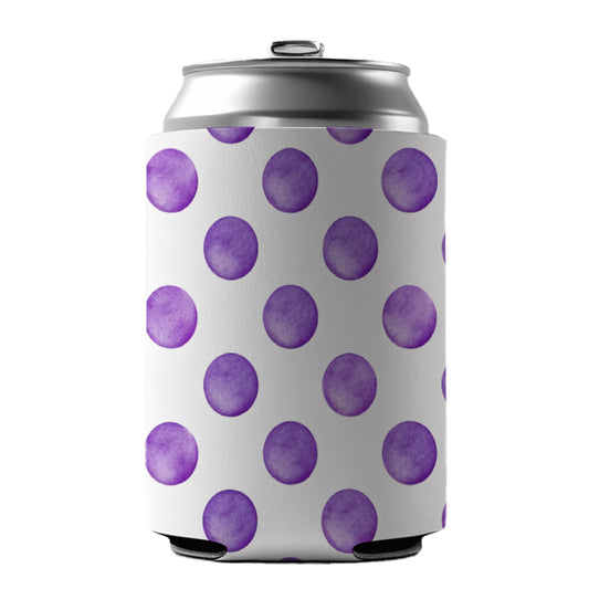 Purple Polka Dots White Background Can Cooler Beer Soda Drink Insulated Holder Sleeve Hugger