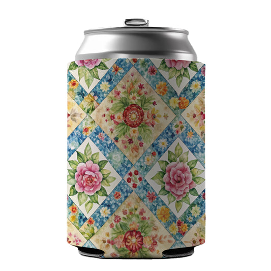 Quilt Floral Pattern Quilter Sewing Can Cooler Beer Soda Drink Insulated Holder Sleeve Hugger