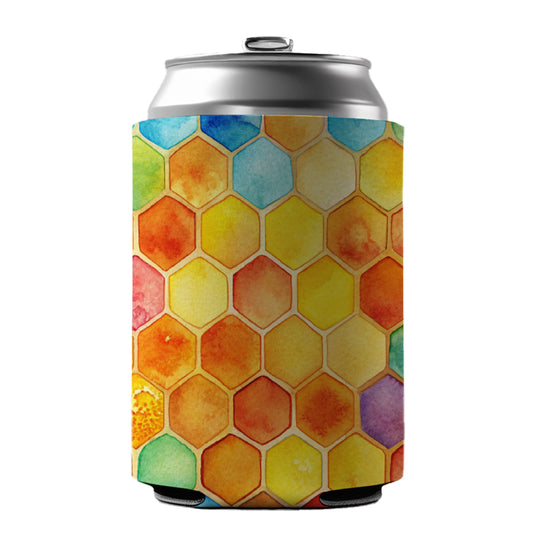 Rainbow Honeycomb Background Watercolor Can Cooler Beer Soda Drink Insulated Holder Sleeve Hugger