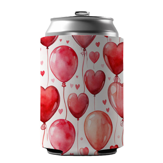 Red Balloons Hearts Watercolor Love Anniversary Can Cooler Beer Soda Drink Insulated Holder Sleeve Hugger
