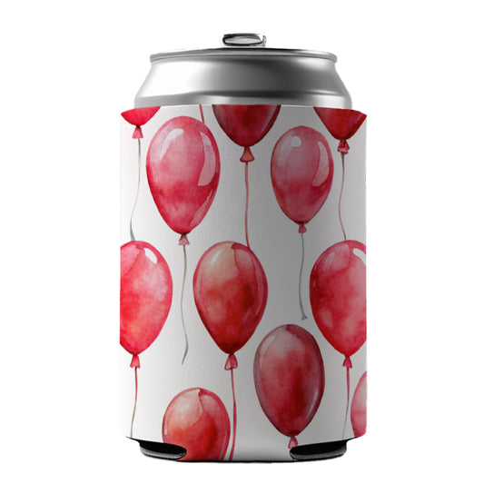Red Balloons Watercolor Birthday Can Cooler Beer Soda Drink Insulated Holder Sleeve Hugger