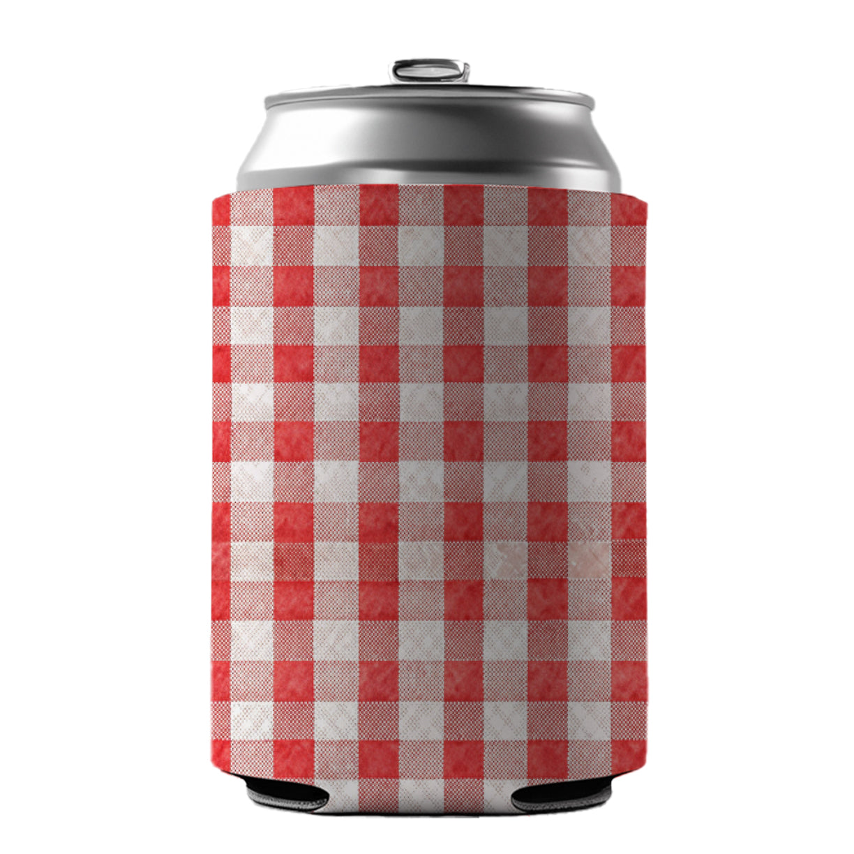 Red White Gingham Watercolor Can Cooler Beer Soda Drink Insulated Holder Sleeve Hugger