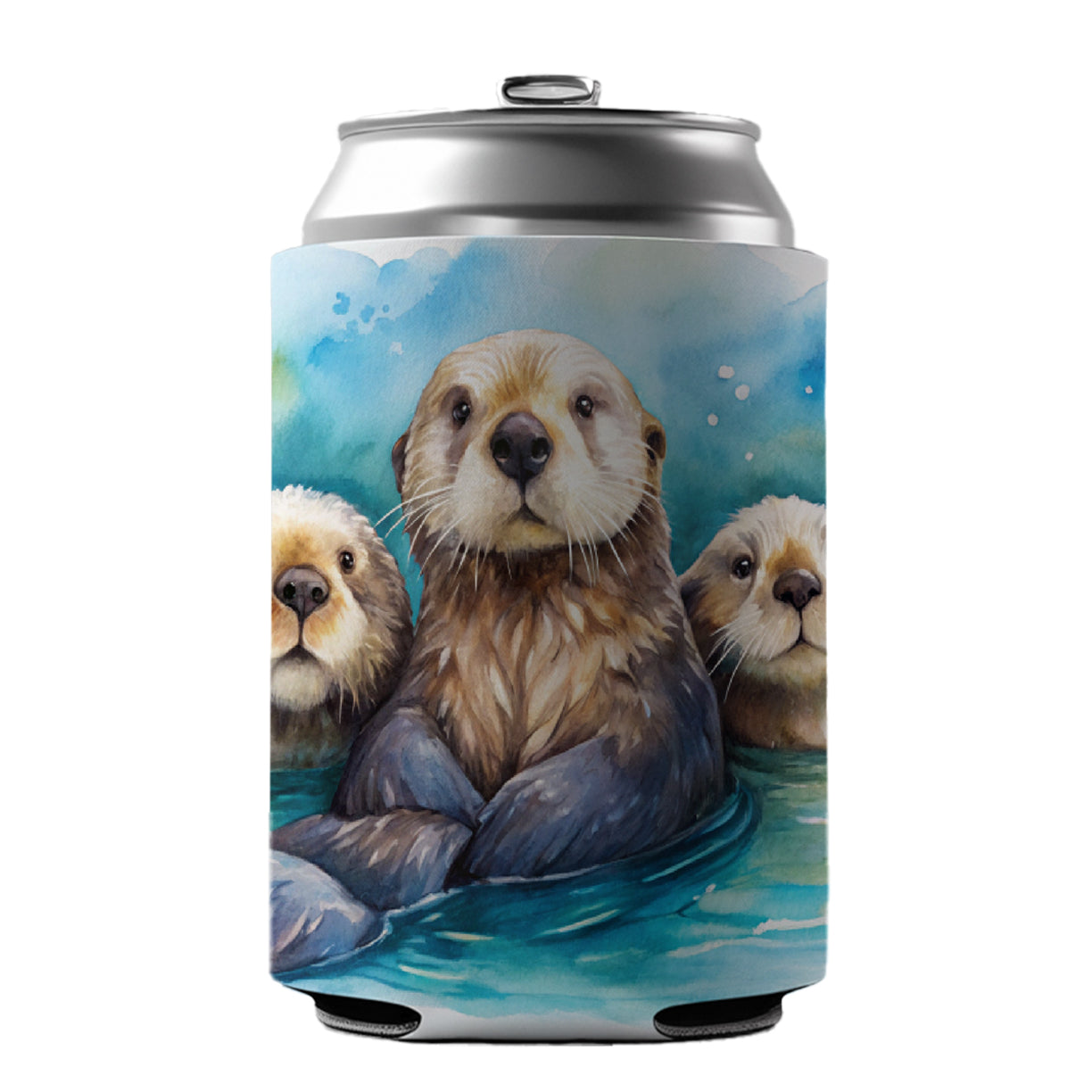 Sea Otters Watercolor Design Can Cooler Beer Soda Drink Insulated Holder Sleeve Hugger