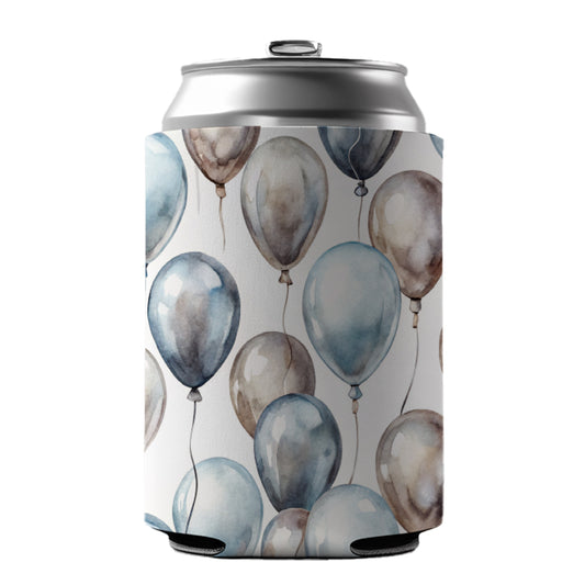 Silver Balloons Watercolor Birthday Anniversary Can Cooler Beer Soda Drink Insulated Holder Sleeve Hugger