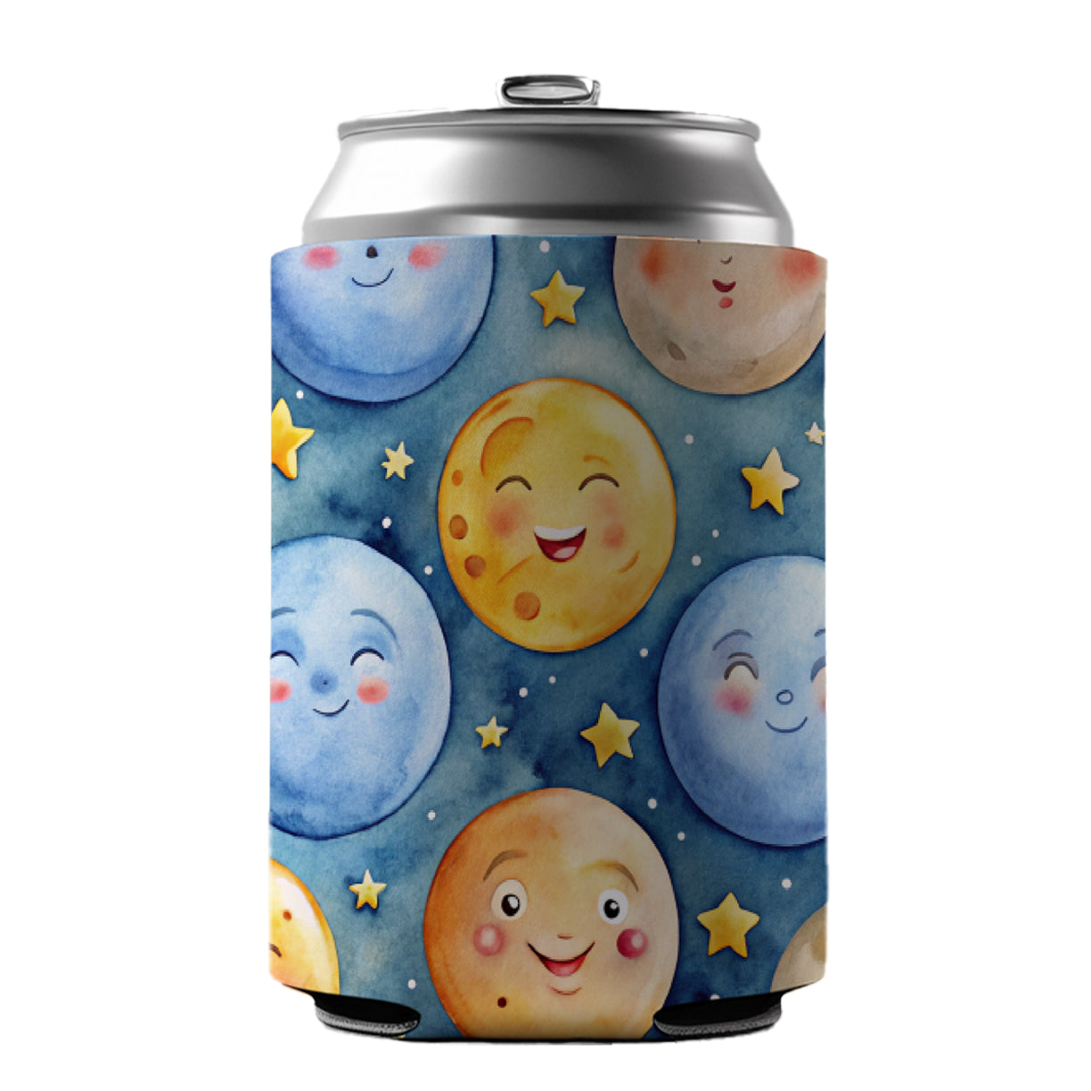 Smiling Moons Watercolor Can Cooler Beer Soda Drink Insulated Holder Sleeve Hugger