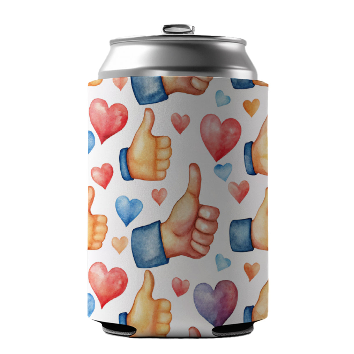 Thumbs Up Hearts Watercolor Can Cooler Beer Soda Drink Insulated Holder Sleeve Hugger