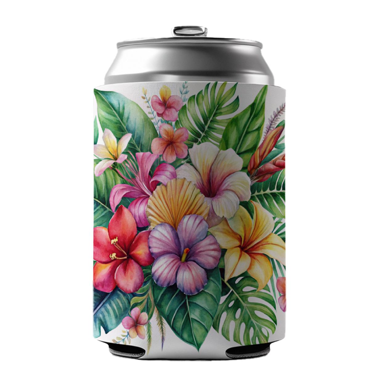 Tropical Flowers Watercolor Design Can Cooler Beer Soda Drink Insulated Holder Sleeve Hugger