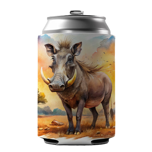 Warthog African Plain Watercolor Design Can Cooler Beer Soda Drink Insulated Holder Sleeve Hugger