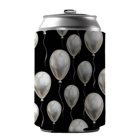 White Balloons Black Background Birthday Can Cooler Beer Soda Drink Insulated Holder Sleeve Hugger