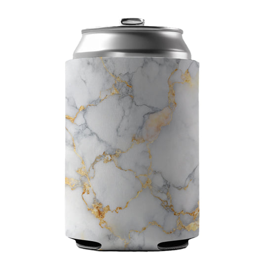 White Gold Marble Background Watercolor Can Cooler Beer Soda Drink Insulated Holder Sleeve Hugger