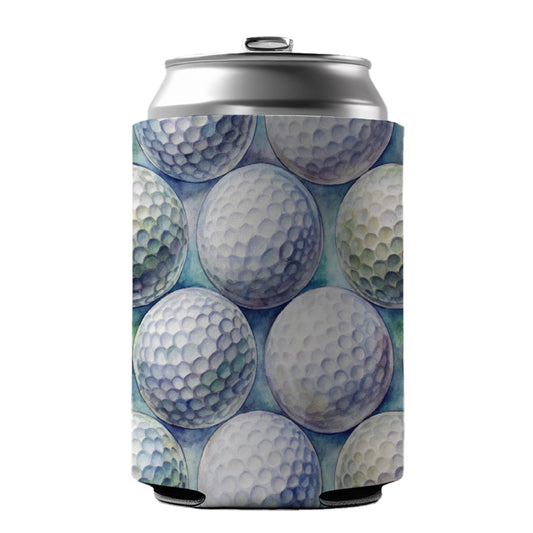 White Golf Balls Watercolor Can Cooler Beer Soda Drink Insulated Holder Sleeve Hugger