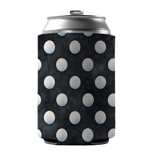 White Polka Dots Black Background Can Cooler Beer Soda Drink Insulated Holder Sleeve Hugger