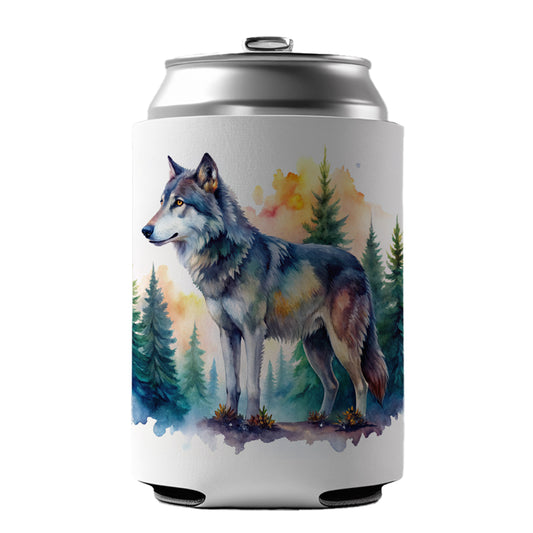 Wolf In Forest Watercolor Design Can Cooler Beer Soda Drink Insulated Holder Sleeve Hugger