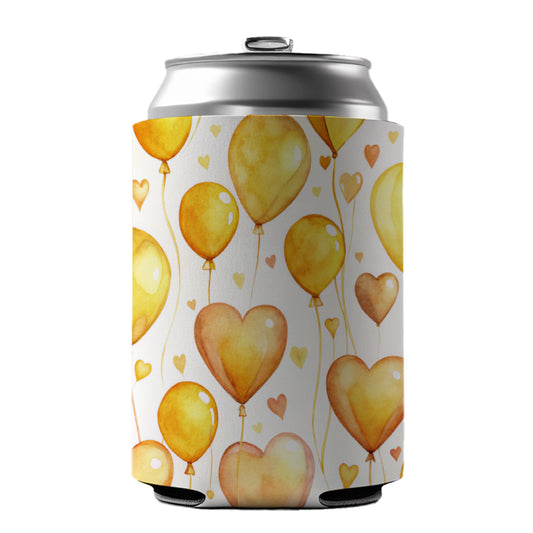 Yellow Balloons Hearts Watercolor Can Cooler Beer Soda Drink Insulated Holder Sleeve Hugger