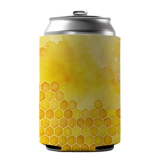 Yellow Honeycomb Background Watercolor Can Cooler Beer Soda Drink Insulated Holder Sleeve Hugger