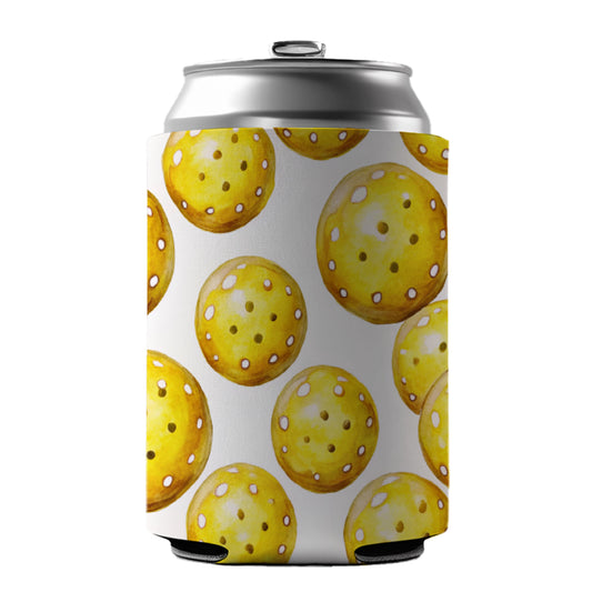 Yellow Pickleballs Watercolor Can Cooler Beer Soda Drink Insulated Holder Sleeve Hugger