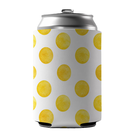 Yellow Polka Dots White Background Can Cooler Beer Soda Drink Insulated Holder Sleeve Hugger
