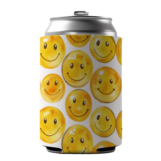 Yellow Smile Faces Watercolor Can Cooler Beer Soda Drink Insulated Holder Sleeve Hugger