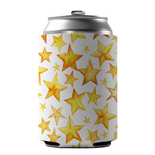 Yellow Stars Watercolor Can Cooler Beer Soda Drink Insulated Holder Sleeve Hugger