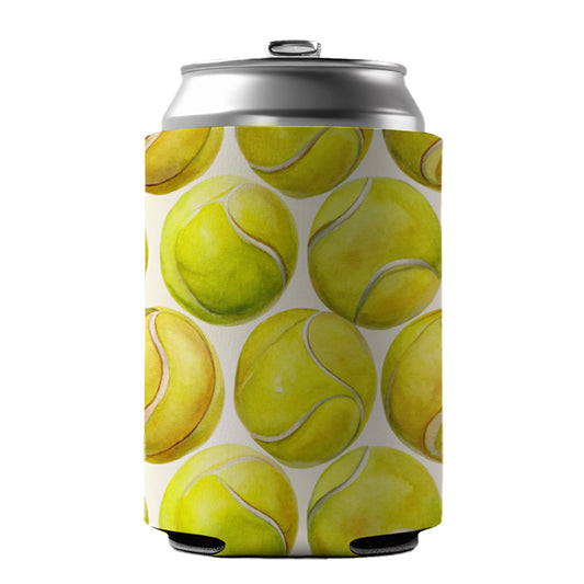 Yellow Tennis Balls Watercolor Can Cooler Beer Soda Drink Insulated Holder Sleeve Hugger