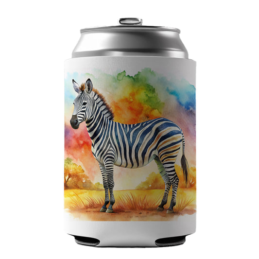 Zebra African Plain Watercolor Design Can Cooler Beer Soda Drink Insulated Holder Sleeve Hugger