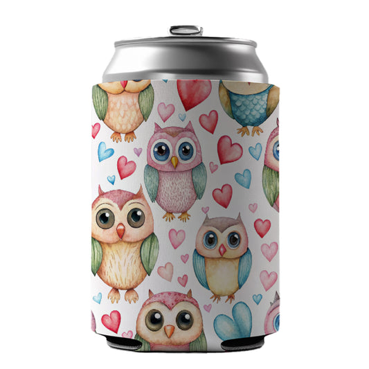 Adorable Owls And Hearts Can Cooler Beer Soda Drink Insulated Holder Sleeve Hugger