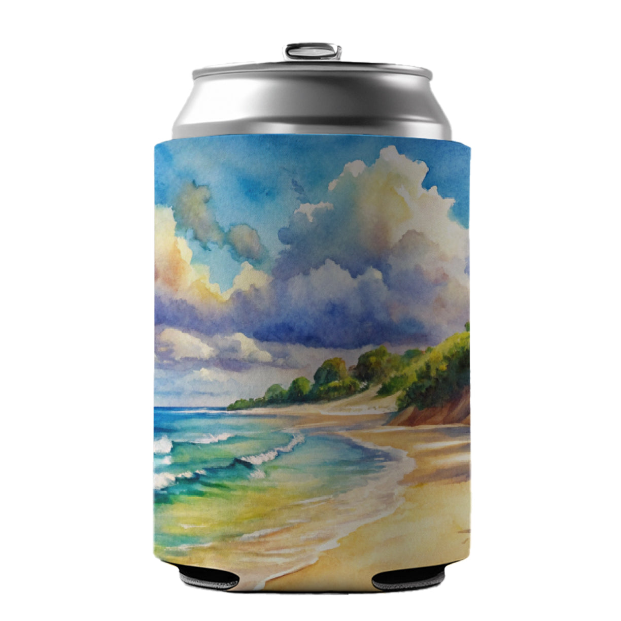 Beautiful Sandy Beach Watercolor Can Cooler Beer Soda Drink Insulated Holder Sleeve Hugger