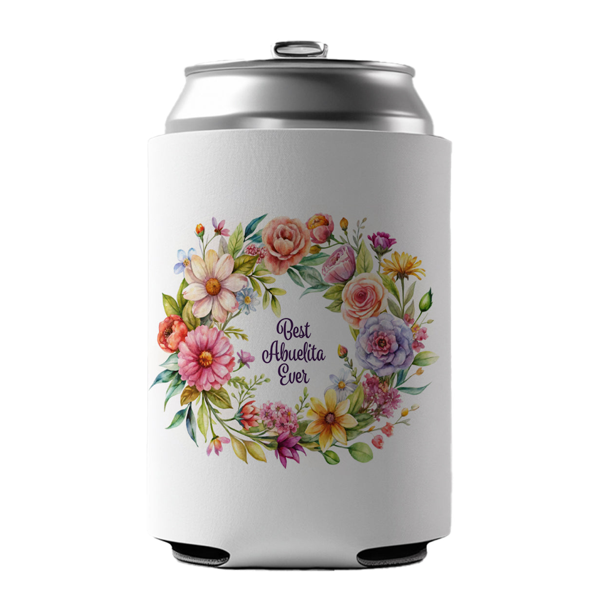 Best Abuelita Ever Abuela Spanish Grandma Flowers Can Cooler Beer Soda Drink Insulated Holder Sleeve Hugger