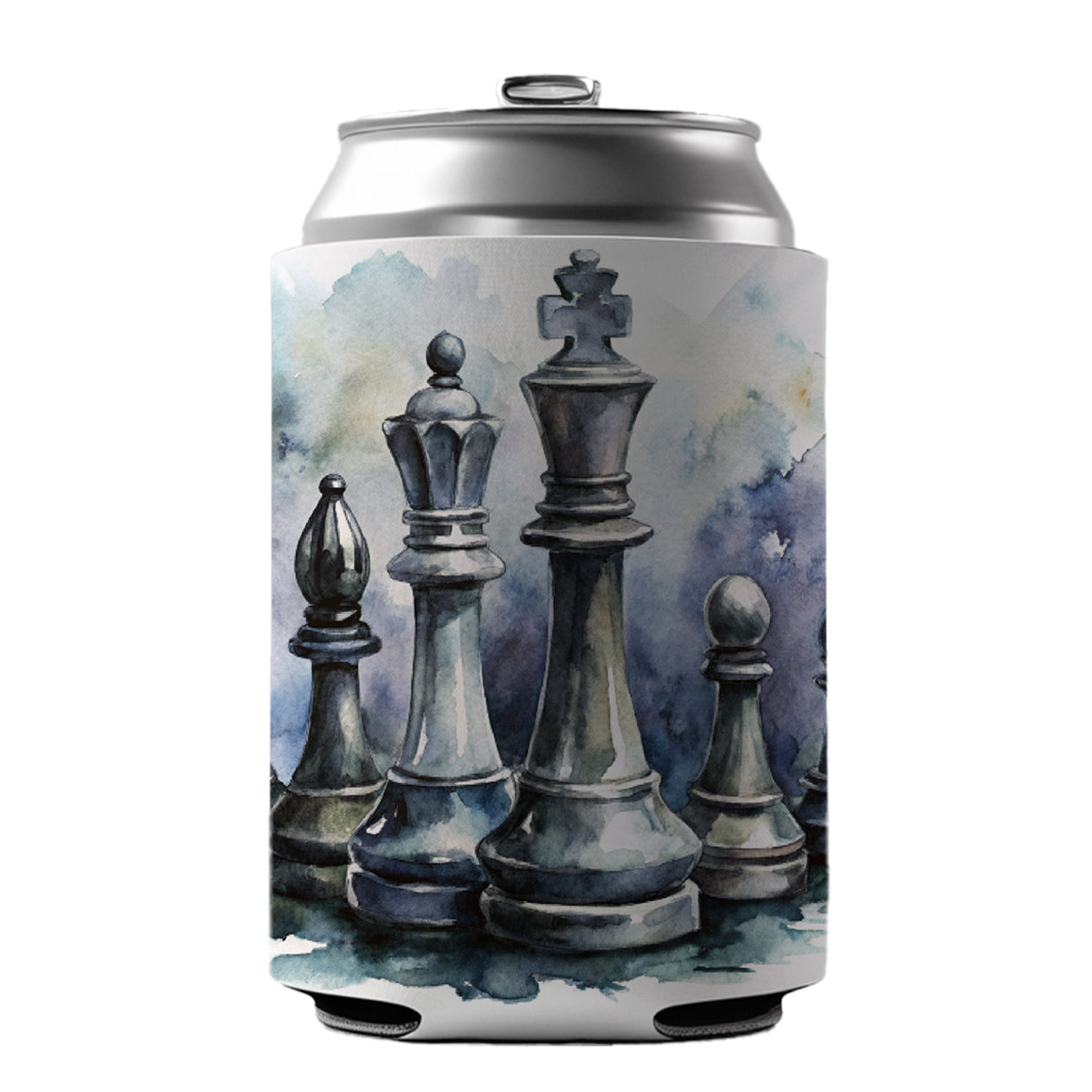 Black And White Chess Pieces Watercolor Can Cooler Beer Soda Drink Insulated Holder Sleeve Hugger