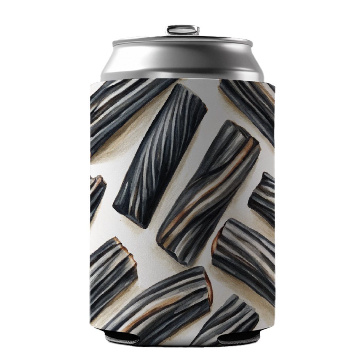 Black Licorice Can Cooler Beer Soda Drink Insulated Holder Sleeve Hugger