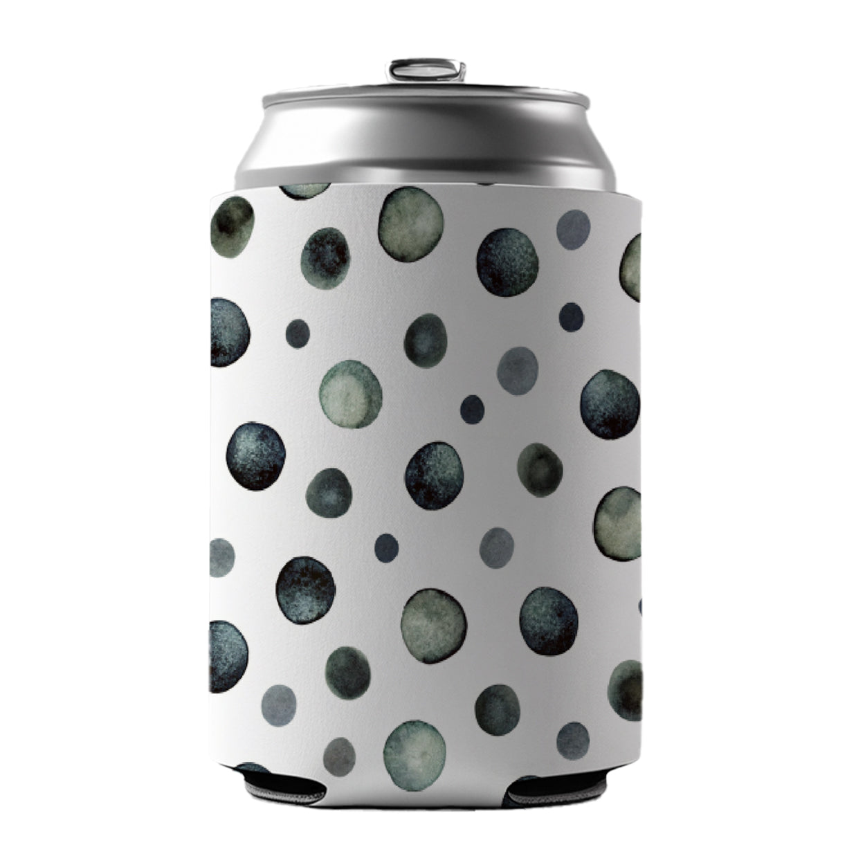 Black Polka Dots Fun White Background Can Cooler Beer Soda Drink Insulated Holder Sleeve Hugger