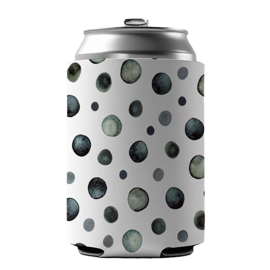 Black Polka Dots Fun White Background Can Cooler Beer Soda Drink Insulated Holder Sleeve Hugger
