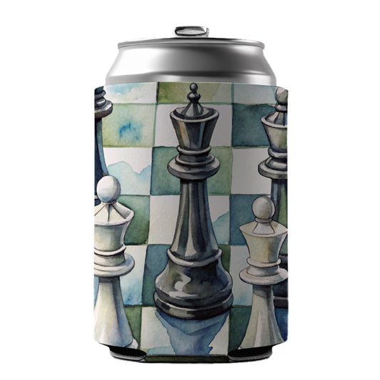 Black White Chess Pieces Watercolor Can Cooler Beer Soda Drink Insulated Holder Sleeve Hugger
