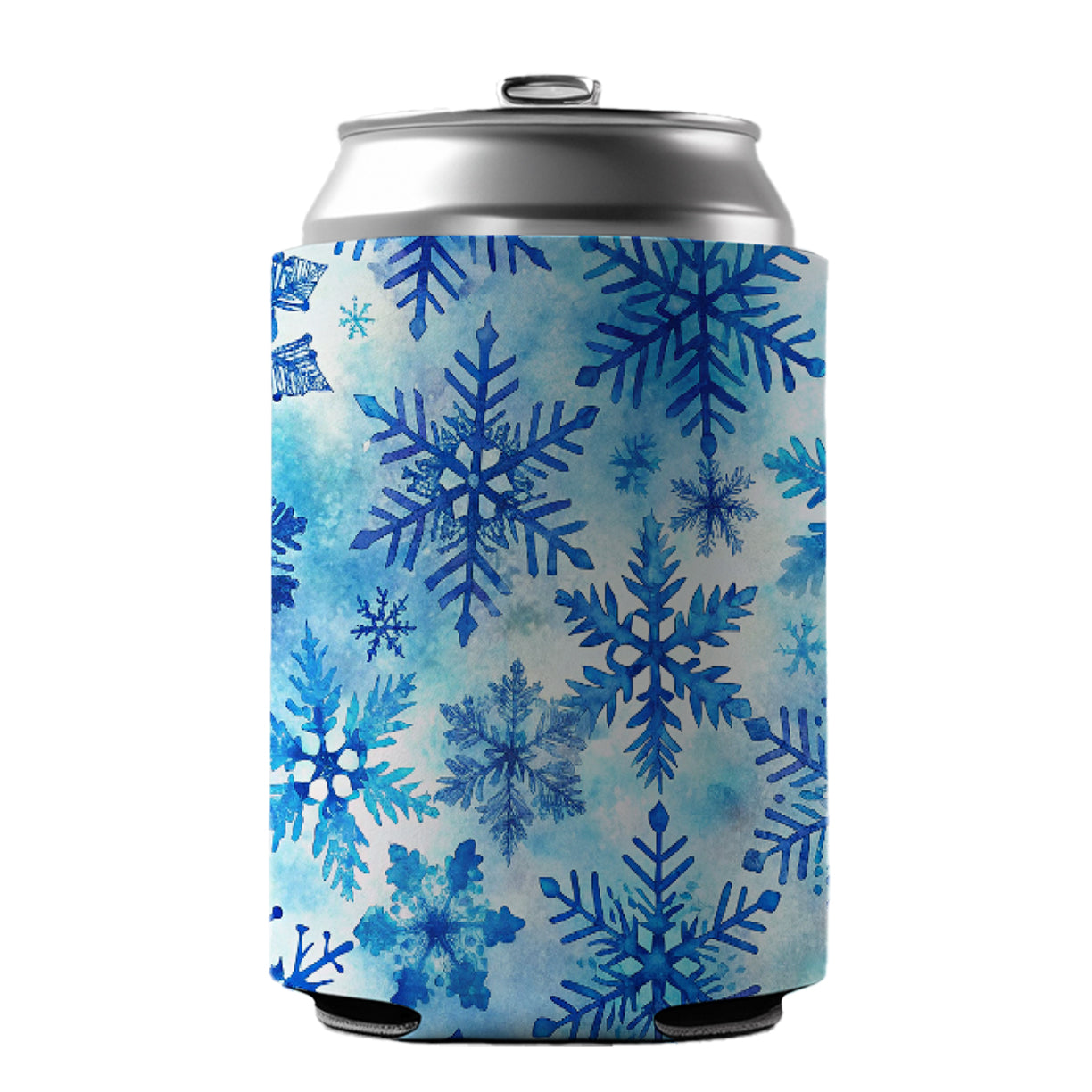 Blue Snowflakes Watercolor Can Cooler Beer Soda Drink Insulated Holder Sleeve Hugger