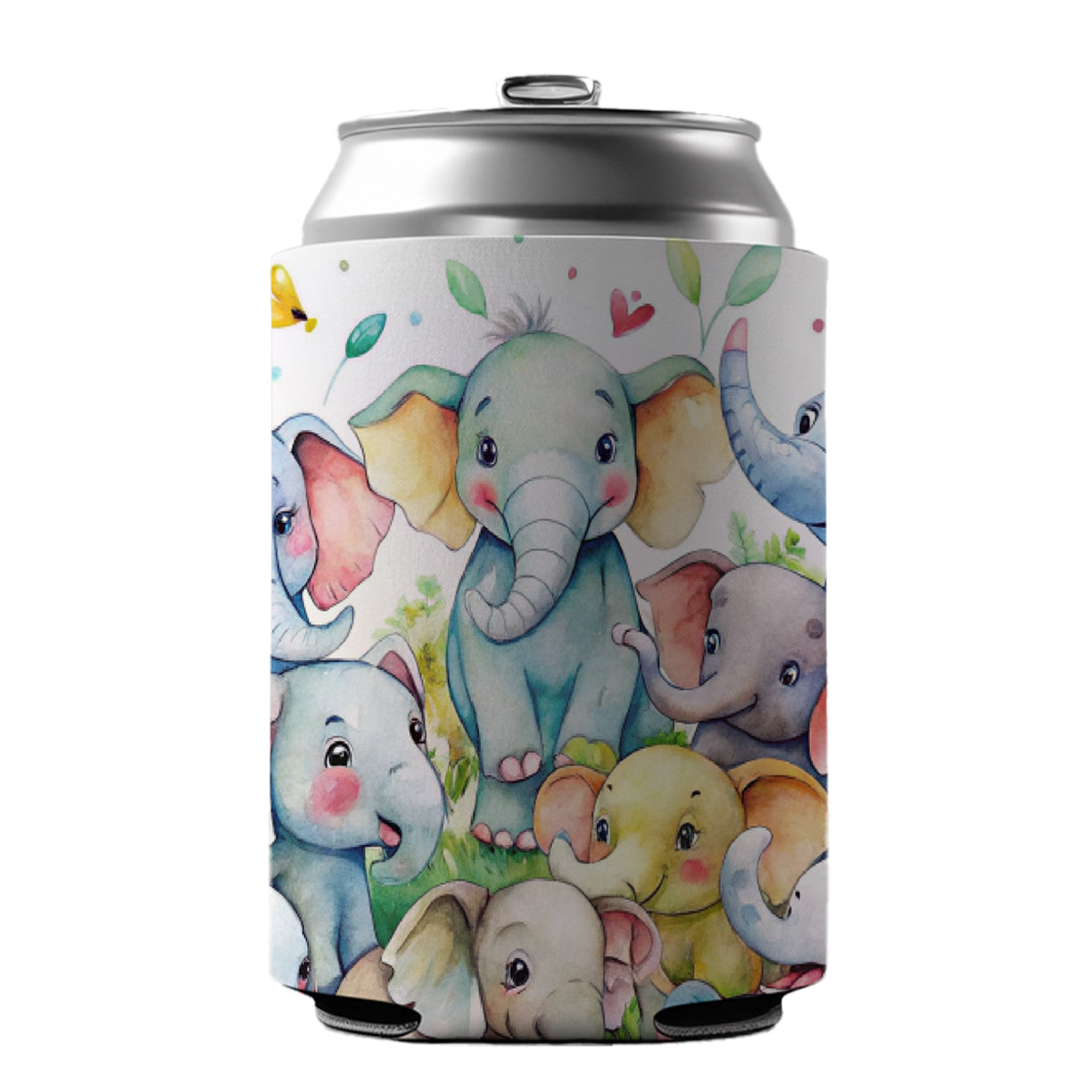 Bunch Of Cute Elephants Watercolor Can Cooler Beer Soda Drink Insulated Holder Sleeve Hugger