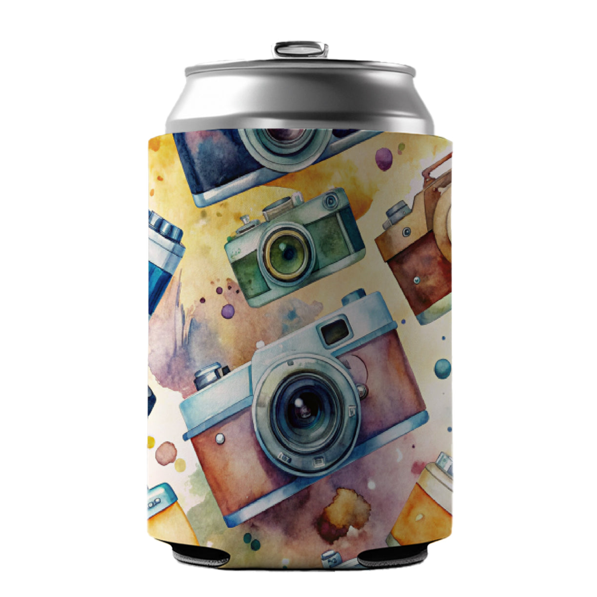 Cameras Retro 35mm Scattered Photographer Photography Watercolor Can Cooler Beer Soda Drink Insulated Holder Sleeve Hugger